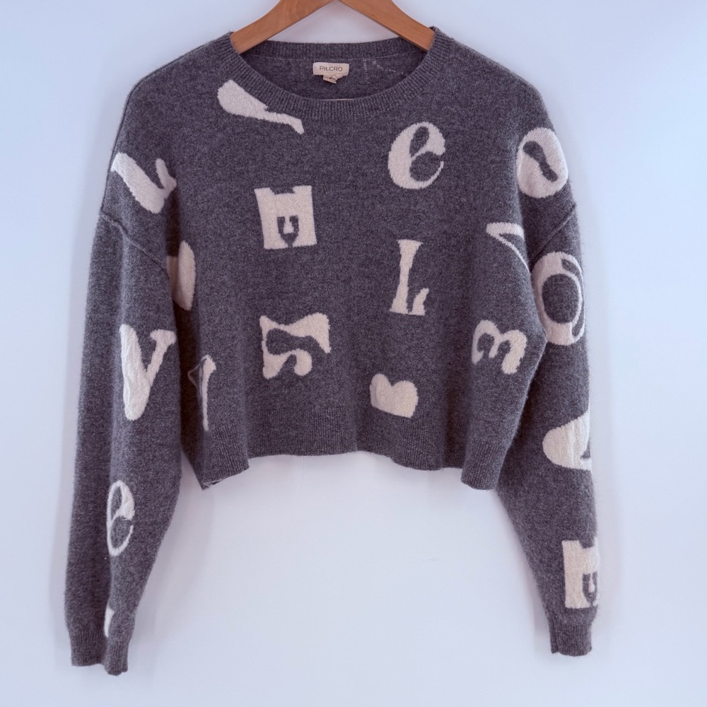 Anthropologie Pilcro The Alani Printed Cashmere Cropped Sweater Gray Size M